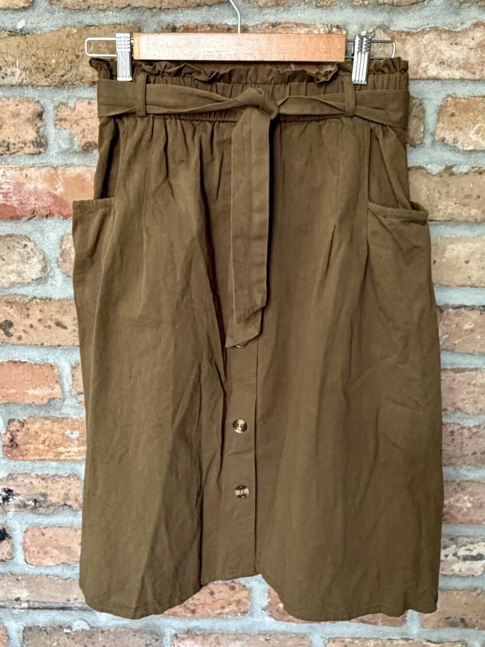 Sadie & Love Belted Paper Bag Midi Skirt Large